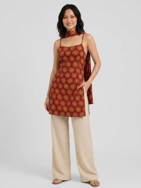 Istyle Can Women Printed Cotton Tunic, Wide-Leg Trousers & Dupatta 3-Piece Co-Ord Set