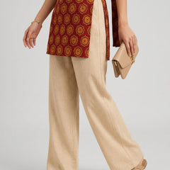 Istyle Can Women Printed Cotton Tunic, Wide-Leg Trousers & Dupatta 3-Piece Co-Ord Set - Maroon/Beige