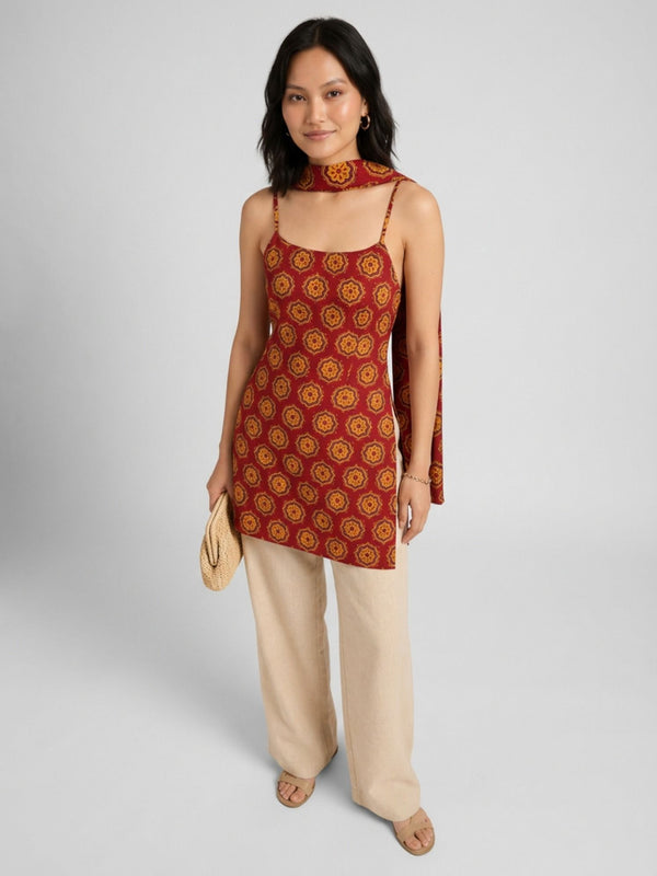 Istyle Can Women Printed Cotton Tunic, Wide-Leg Trousers & Dupatta 3-Piece Co-Ord Set - Maroon/Beige