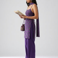 Istyle Can Women Printed Cotton Tunic, Wide-Leg Trousers & Dupatta 3-Piece Co-Ord Set - Purple/Purple
