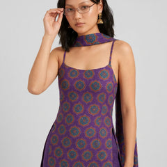Istyle Can Women Printed Cotton Tunic, Wide-Leg Trousers & Dupatta 3-Piece Co-Ord Set - Purple/Purple