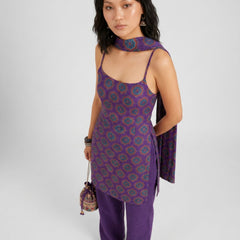 Istyle Can Women Printed Cotton Tunic, Wide-Leg Trousers & Dupatta 3-Piece Co-Ord Set - Purple/Purple