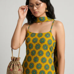 Istyle Can Women Printed Cotton Tunic, Wide-Leg Trousers & Dupatta 3-Piece Co-Ord Set - Yellow/Olive