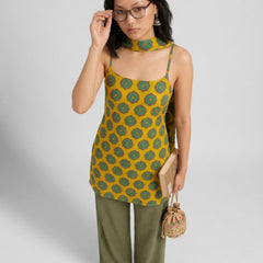 Istyle Can Women Printed Cotton Tunic, Wide-Leg Trousers & Dupatta 3-Piece Co-Ord Set - Yellow/Olive