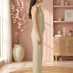 Women’s Sleeveless Shirt-Style Top & Wide-Leg Trouser Co-ord Set
