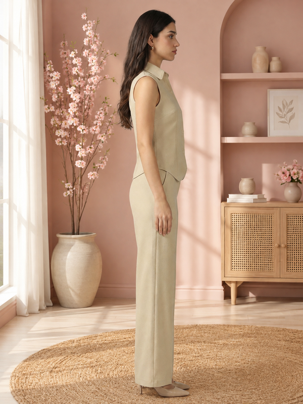 Women’s Sleeveless Shirt-Style Top & Wide-Leg Trouser Co-ord Set