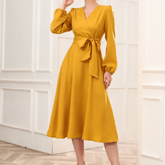 Women’s Elegant V-Neck Tie-Waist Wrap Dress