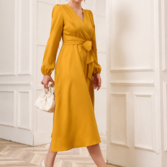 Women’s Elegant V-Neck Tie-Waist Wrap Dress