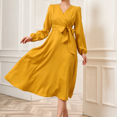 Women’s Elegant V-Neck Tie-Waist Wrap Dress