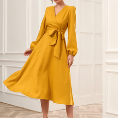 Women’s Elegant V-Neck Tie-Waist Wrap Dress