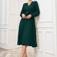 Women’s Elegant V-Neck Tie-Waist Wrap Dress