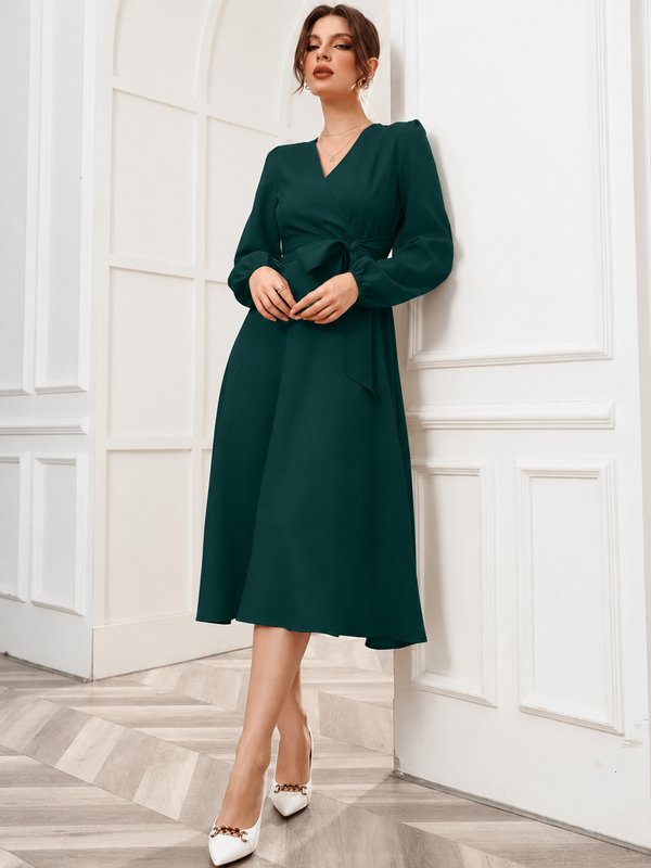 Women’s Elegant V-Neck Tie-Waist Wrap Dress