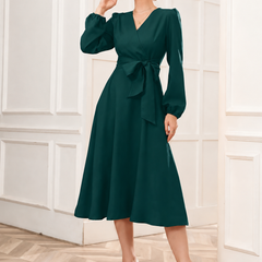 Women’s Elegant V-Neck Tie-Waist Wrap Dress