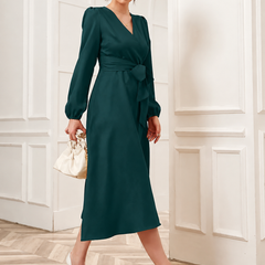 Women’s Elegant V-Neck Tie-Waist Wrap Dress