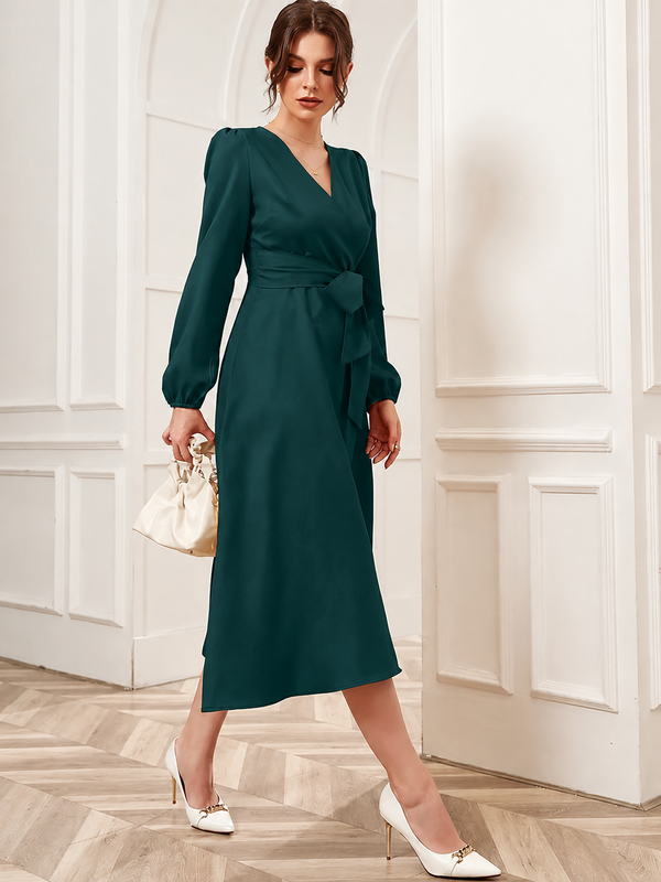 Women’s Elegant V-Neck Tie-Waist Wrap Dress