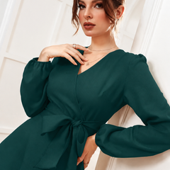 Women’s Elegant V-Neck Tie-Waist Wrap Dress