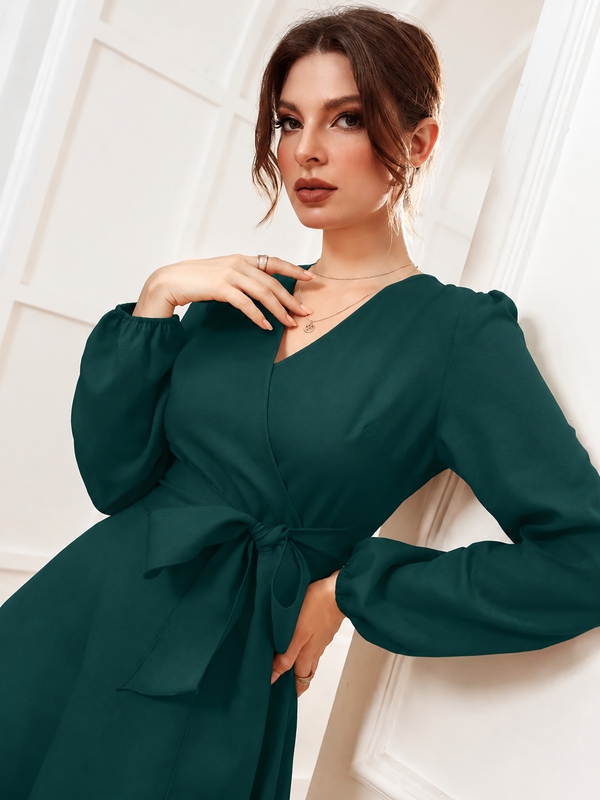 Women’s Elegant V-Neck Tie-Waist Wrap Dress