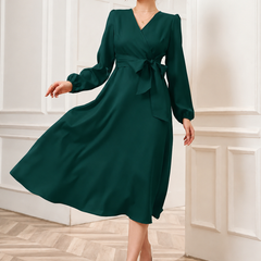 Women’s Elegant V-Neck Tie-Waist Wrap Dress