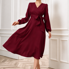 Women’s Elegant V-Neck Tie-Waist Wrap Dress