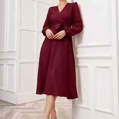 Women’s Elegant V-Neck Tie-Waist Wrap Dress