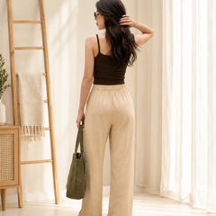 Istyle Can Women's Cotton Linen Wide-Leg Trousers - Elastic Waist, 2 Pockets