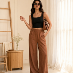 Istyle Can Women's Cotton Linen Wide-Leg Trousers - Elastic Waist, 2 Pockets