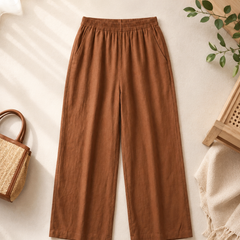 Istyle Can Women's Cotton Linen Wide-Leg Trousers - Elastic Waist, 2 Pockets