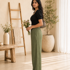 Istyle Can Women's Cotton Linen Wide-Leg Trousers - Elastic Waist, 2 Pockets