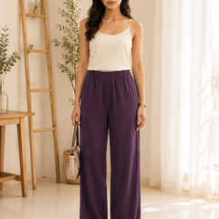 Istyle Can Women's Cotton Linen Wide-Leg Trousers - Elastic Waist, 2 Pockets