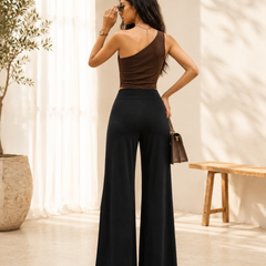 Istyle Can Women's Mid-Rise Wide-Leg Stretch Trousers - 4 Way Lycra, Pull-On Elastic Waist