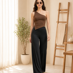 Istyle Can Women's Mid-Rise Wide-Leg Stretch Trousers - 4 Way Lycra, Pull-On Elastic Waist