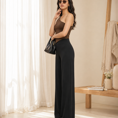 Istyle Can Women's Mid-Rise Wide-Leg Stretch Trousers - 4 Way Lycra, Pull-On Elastic Waist