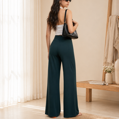 Istyle Can Women's Mid-Rise Wide-Leg Stretch Trousers - 4 Way Lycra, Pull-On Elastic Waist