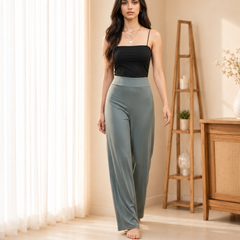 Istyle Can Women's Mid-Rise Wide-Leg Stretch Trousers - 4 Way Lycra, Pull-On Elastic Waist
