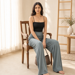 Istyle Can Women's Mid-Rise Wide-Leg Stretch Trousers - 4 Way Lycra, Pull-On Elastic Waist