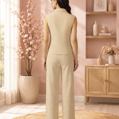 Women’s Sleeveless Shirt-Style Top & Wide-Leg Trouser Co-ord Set