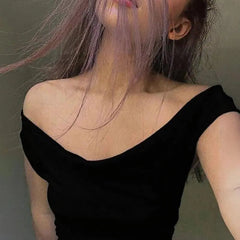 Istyle Can Black Women's Solid/Plain Asymmetric Hem Stretchable Draped Crop Top Istyle Can