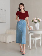 Istyle Can Women's Maroon Ruched Asymmetrical Stretch T-Shirt Istyle Can