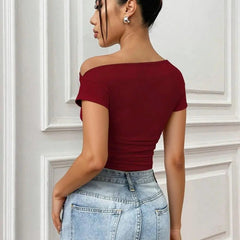 Istyle Can Maroon Women’s Korean Solid Pleated Cropped Top My Store