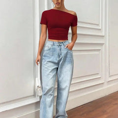 Istyle Can Maroon Women’s Korean Solid Pleated Cropped Top My Store