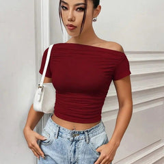 Istyle Can Maroon Women’s Korean Solid Pleated Cropped Top My Store