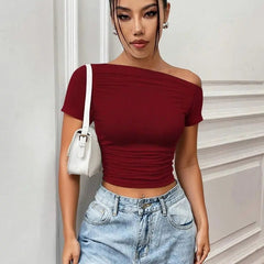 Istyle Can Maroon Women’s Korean Solid Pleated Cropped Top My Store