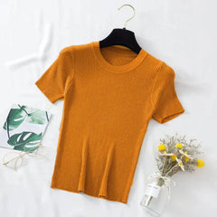 Mustard Women’s Slim Fit Solid Rib Knit Stretchable Top Istyle Can