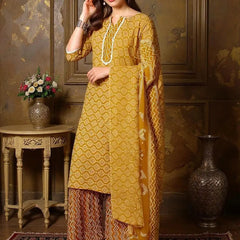 Istyle Can Mustard Cotton Printed Kurta Pant Dupatta Set for Women My Store