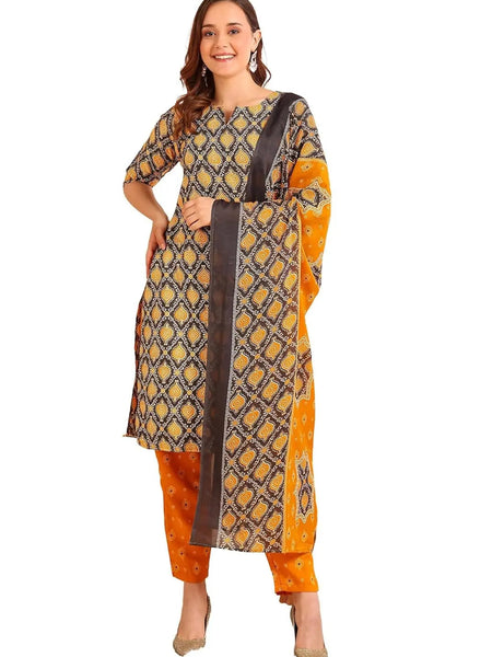 Istyle Can Mustard Cotton Printed Kurta Pant Dupatta Set for Women My Store