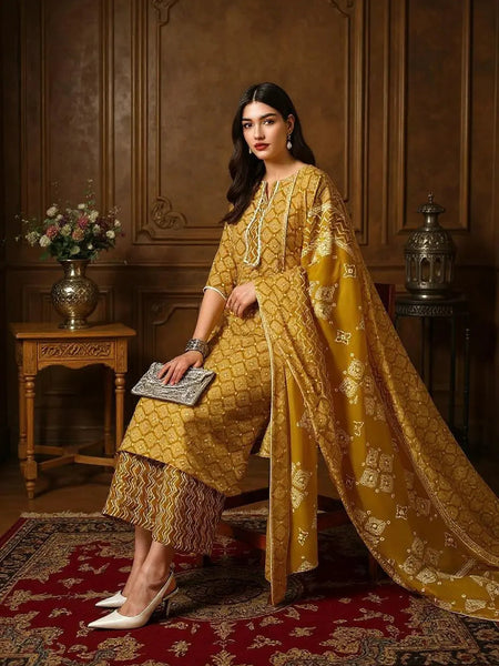 Istyle Can Mustard Cotton Printed Kurta Pant Dupatta Set for Women My Store