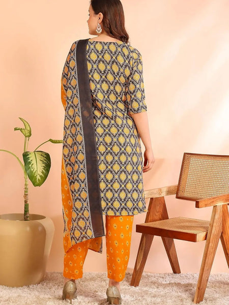 Istyle Can Mustard Cotton Printed Kurta Pant Dupatta Set for Women My Store