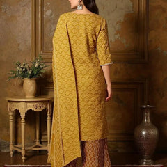 Istyle Can Mustard Cotton Printed Kurta Pant Dupatta Set for Women My Store