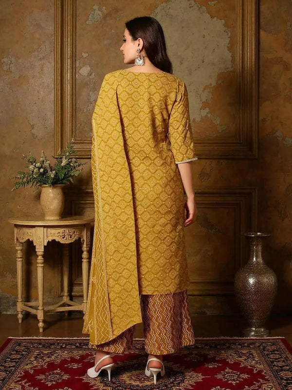 Istyle Can Mustard Cotton Printed Kurta Pant Dupatta Set for Women My Store