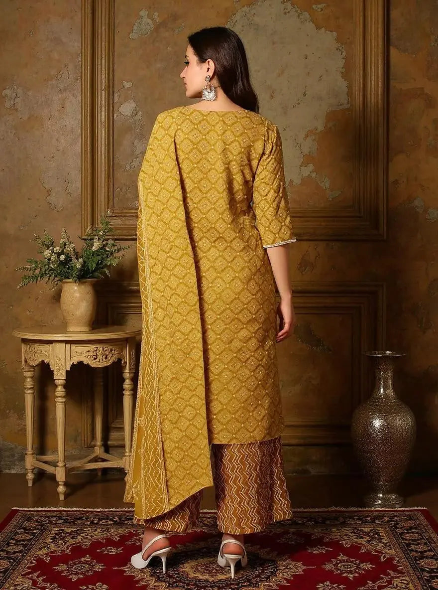 Istyle Can Mustard Cotton Printed Kurta Pant Dupatta Set for Women My Store